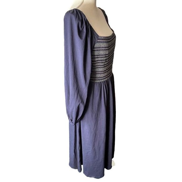 Boden Women's Navy Blue Smocked Jersey Midi Square Neck Dress Size … - Picture 2 of 9